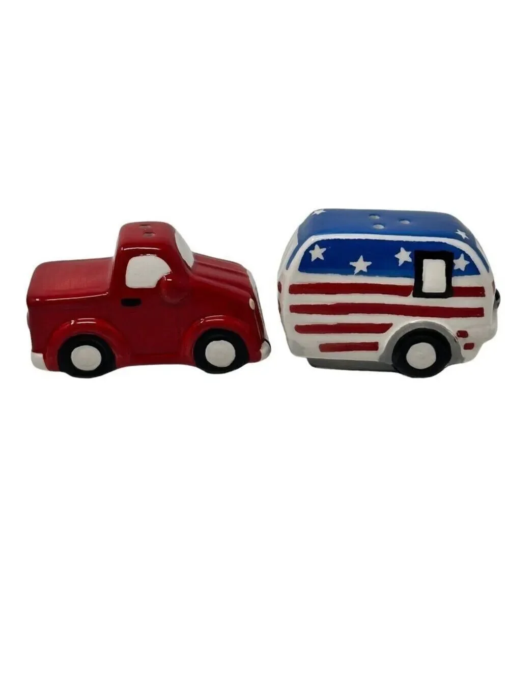 Red Truck Patriotic Summer July 4 Salt Pepper Shaker Set Camper Trailer NEW Blue